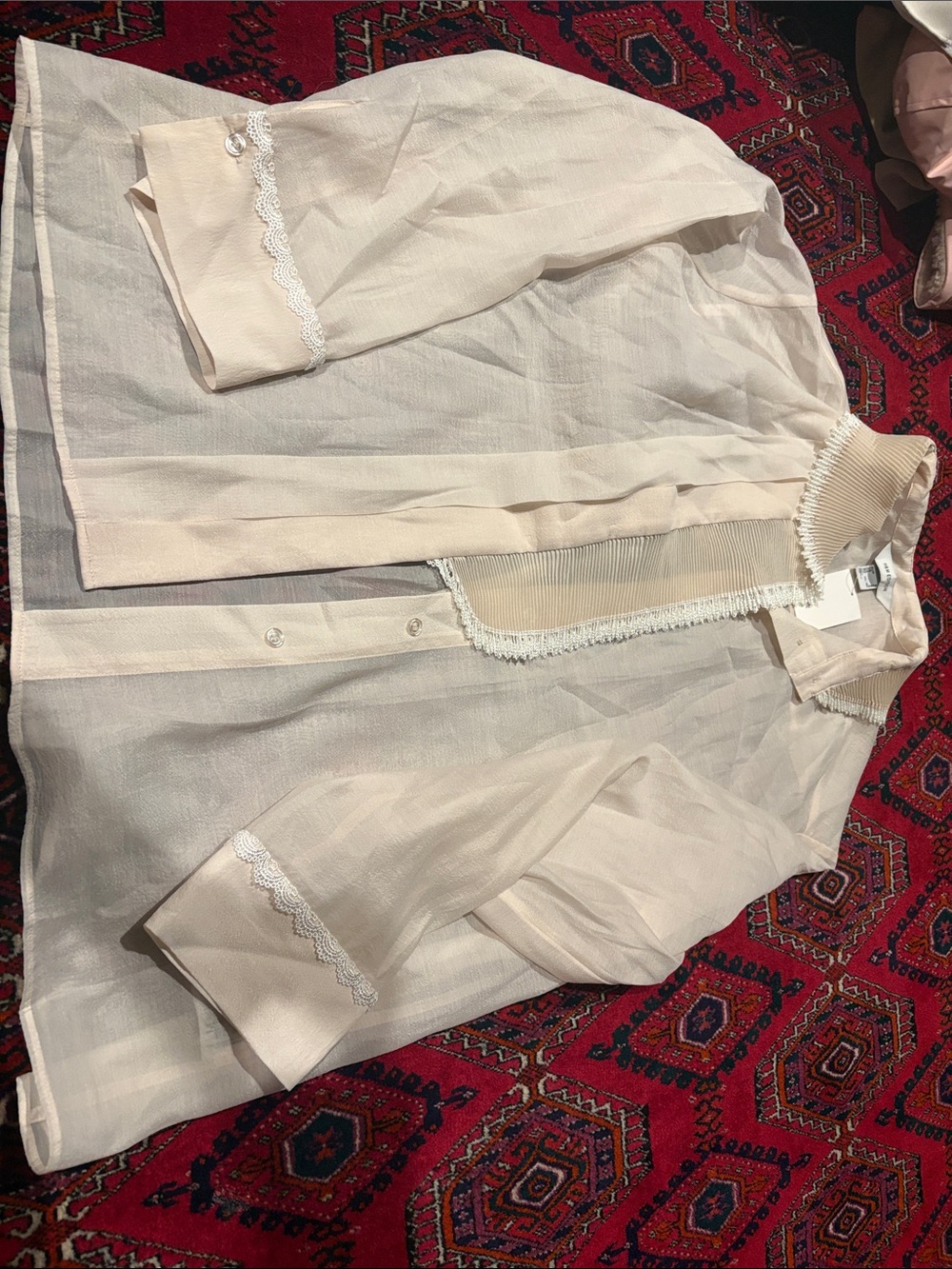 H&M Cream Sheer Long-Sleeve Blouse